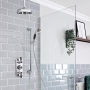 Milano Elizabeth - Chrome and Black Traditional Thermostatic Shower with Ceiling Mounted Shower Head and Riser Rail (2 Outlet)
