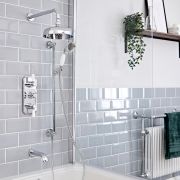 Milano Elizabeth - Chrome and White Traditional Thermostatic Shower with Diverter, Shower Head, Bath Spout and Riser Rail (3 Outlet)