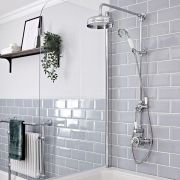 Milano Elizabeth - Chrome and White Traditional Twin Exposed Thermostatic Shower with Grand Rigid Riser Rail (2 Outlet)