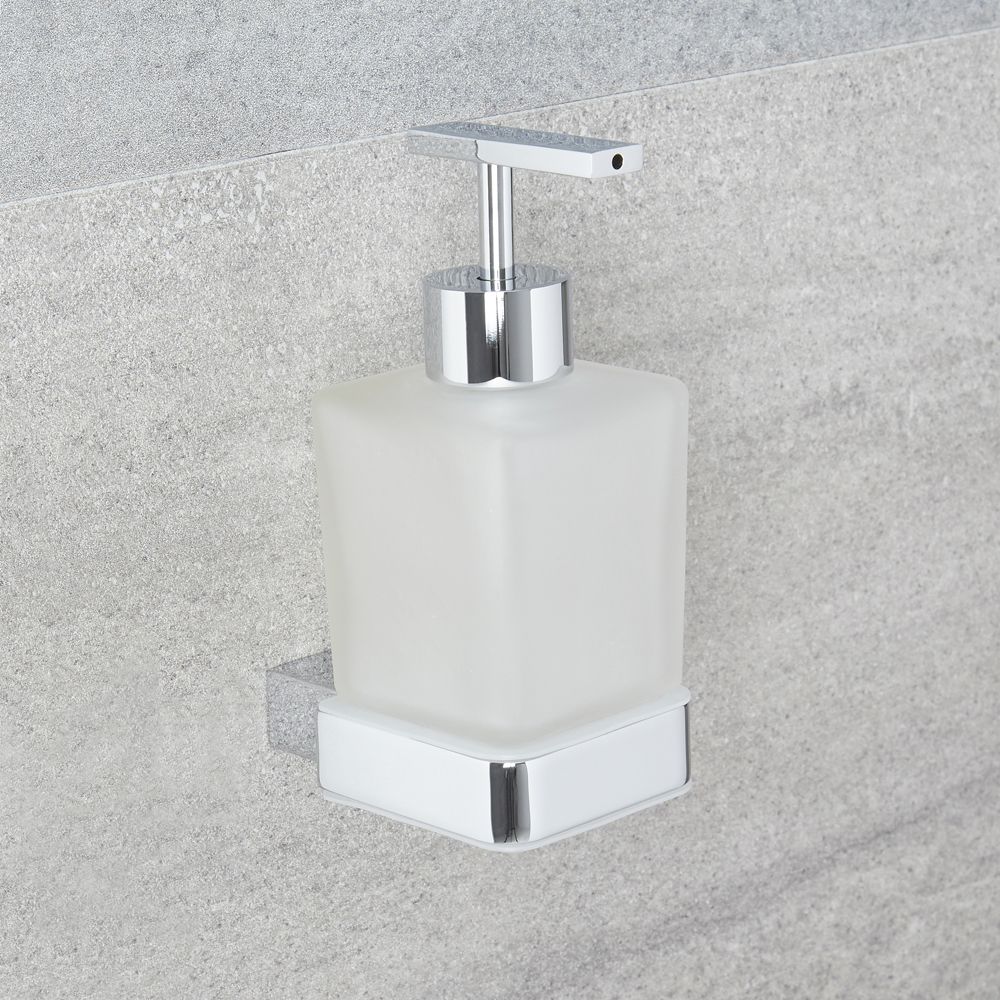 Bella Lux Glass Mirror Soap Dispenser – 4-Sided Crystal Pump, Silver Chrome Finish