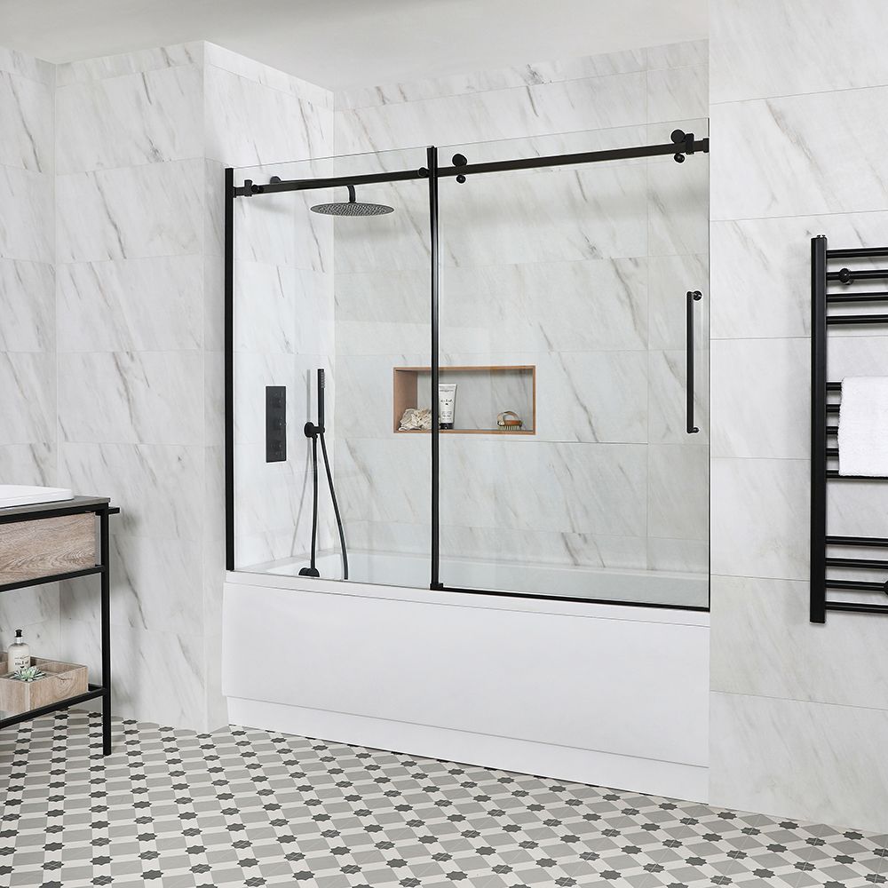 Milano Nero Black Frameless Sliding Bath Shower Screen