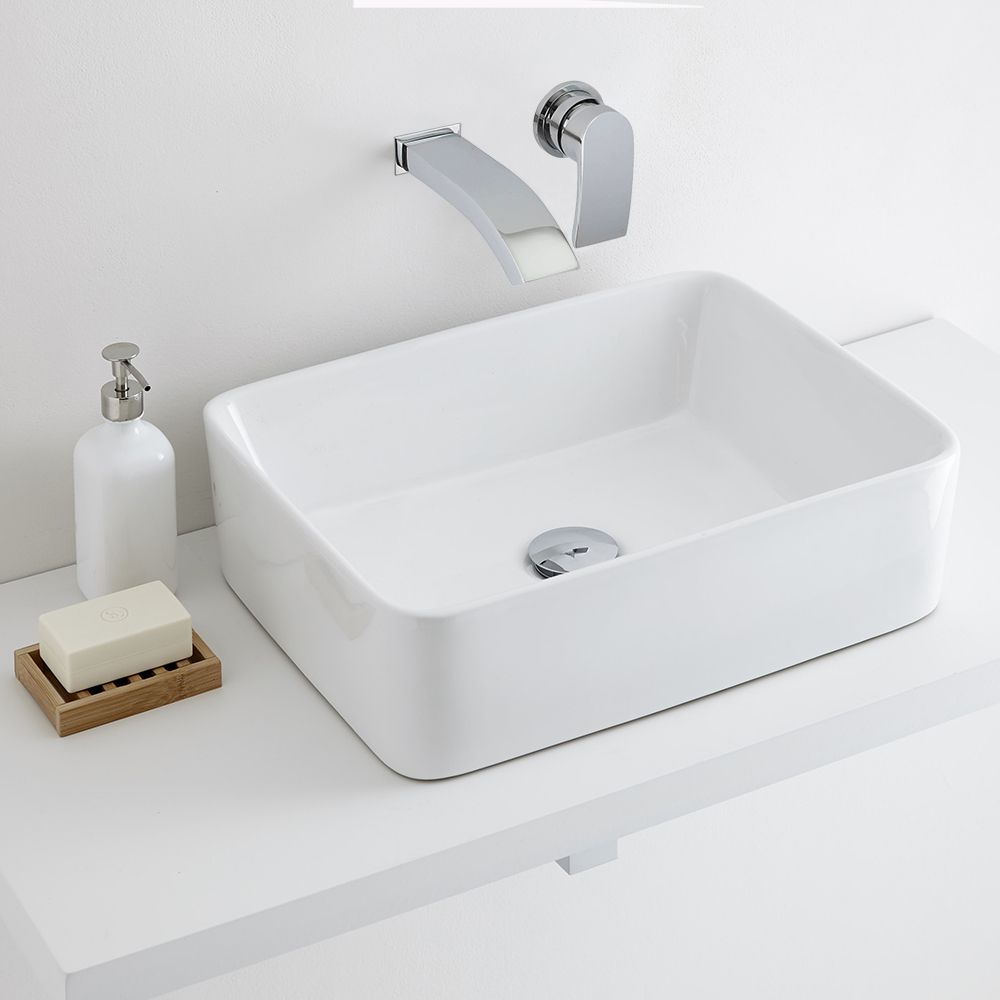 Milano Rivington - White Modern Rectangular Countertop Basin with Wall ...