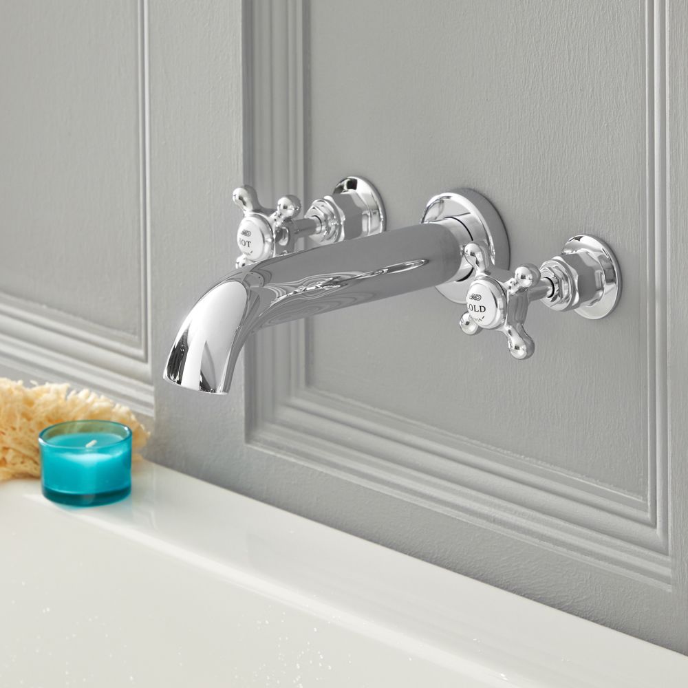 Milano Elizabeth Traditional Wall Mounted Crosshead 3 Mixer Tap Hole Bath Filler Mixer Tap Choice of