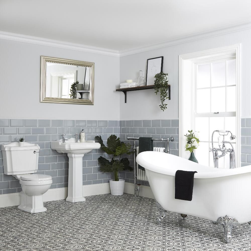 Milano Windsor Traditional Bathroom Suite with Freestanding Bath Close Coupled Toilet and Pedestal Basin