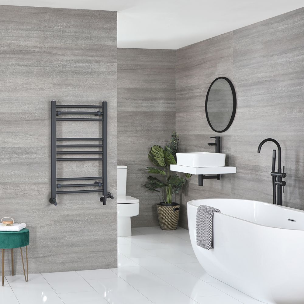 Milano Artle Dual Fuel Anthracite Curved Heated Towel Rail 800mm x 500mm
