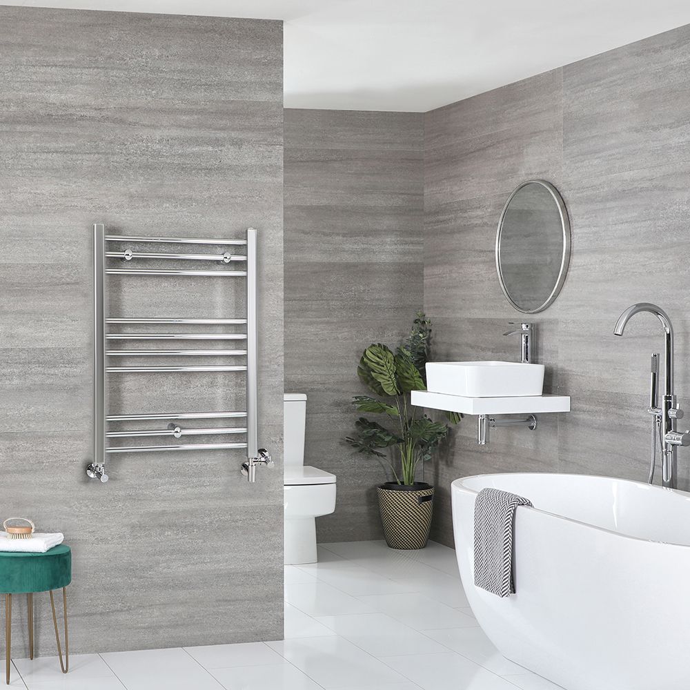 Milano Kent Dual Fuel Chrome Straight Heated Towel Rail 800mm x 500mm