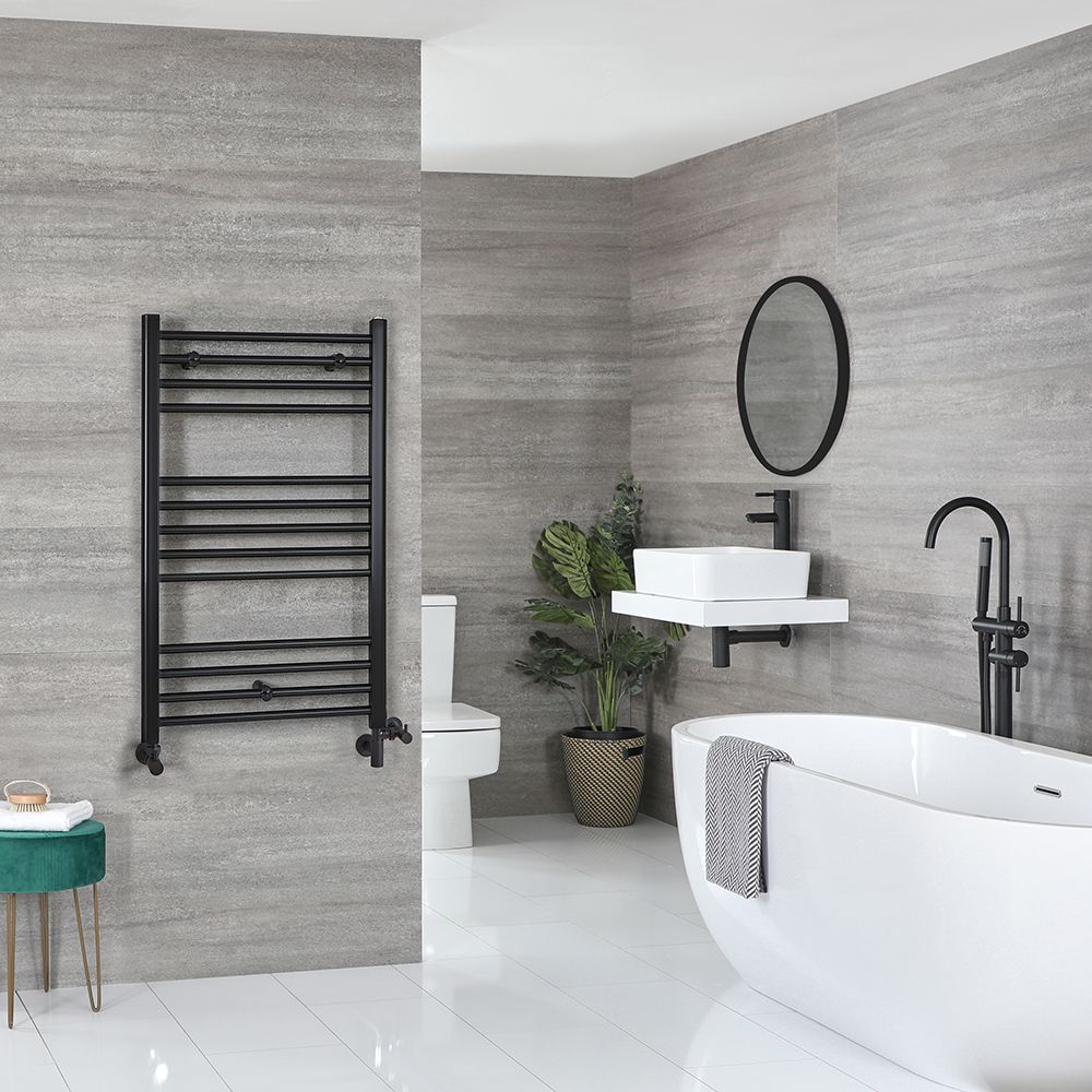 Milano Nero Dual Fuel Black Straight Heated Towel Rail 1000mm x 500mm