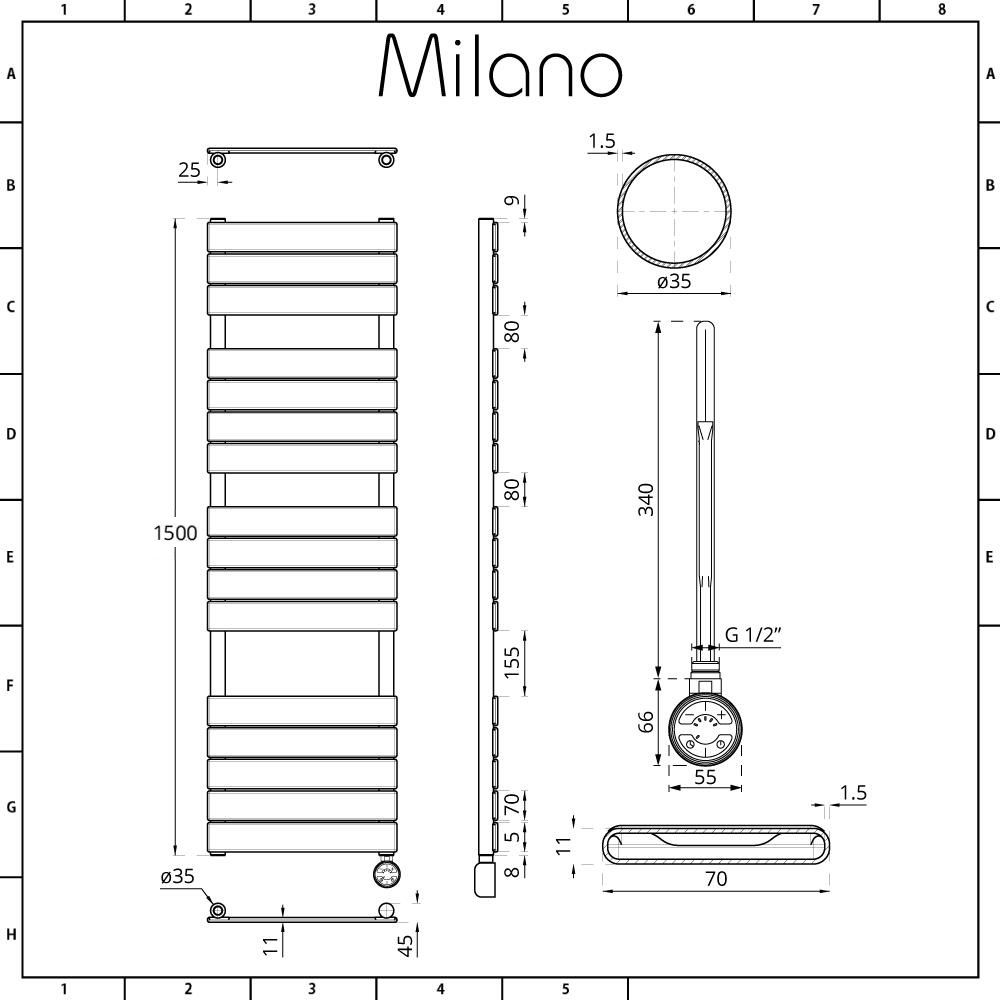 Milano Lustro Electric Anthracite Flat Panel Designer Heated Towel Rail 1500mm x 600mm