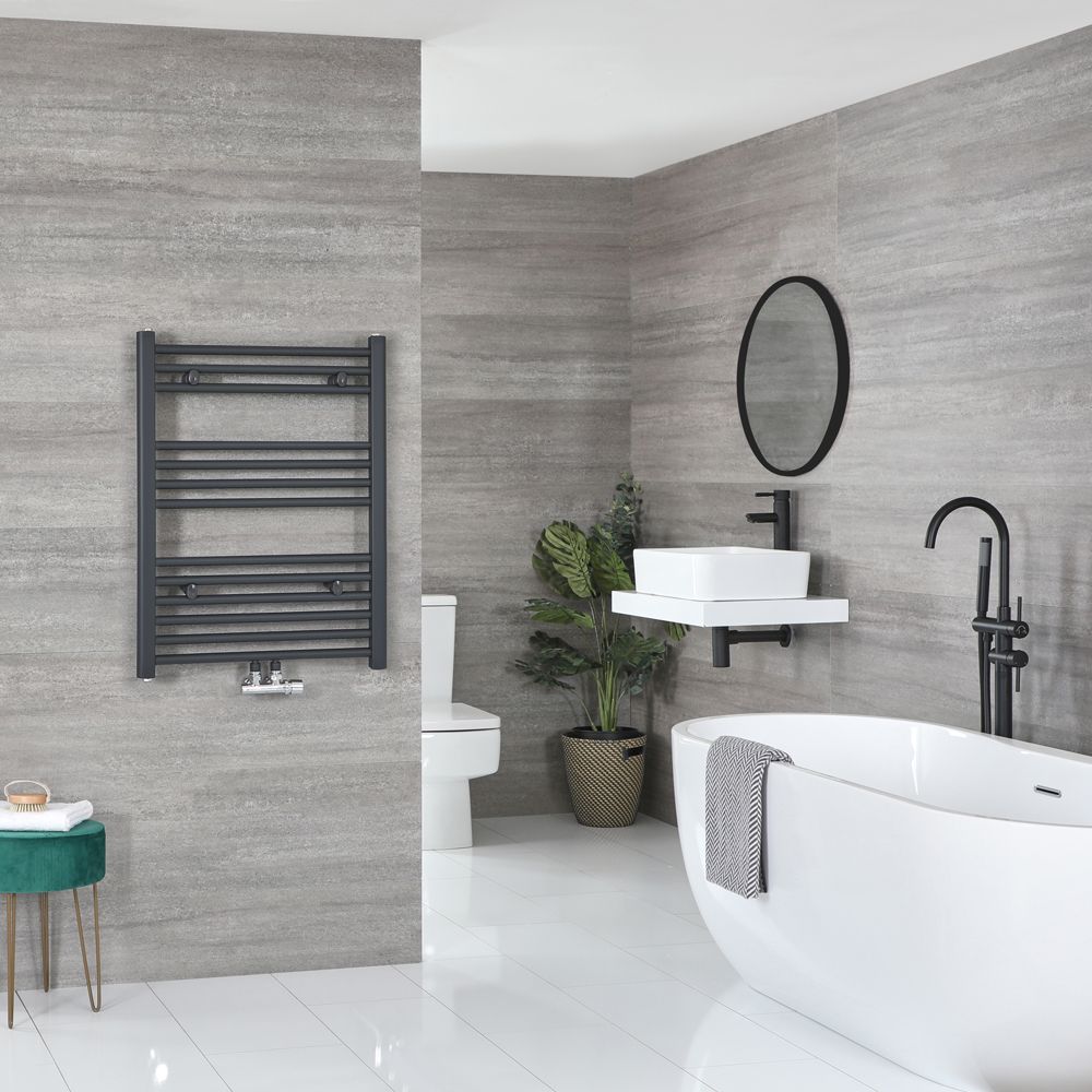 Milano Neva Anthracite Central Connection Heated Towel Rail 803mm x 500mm