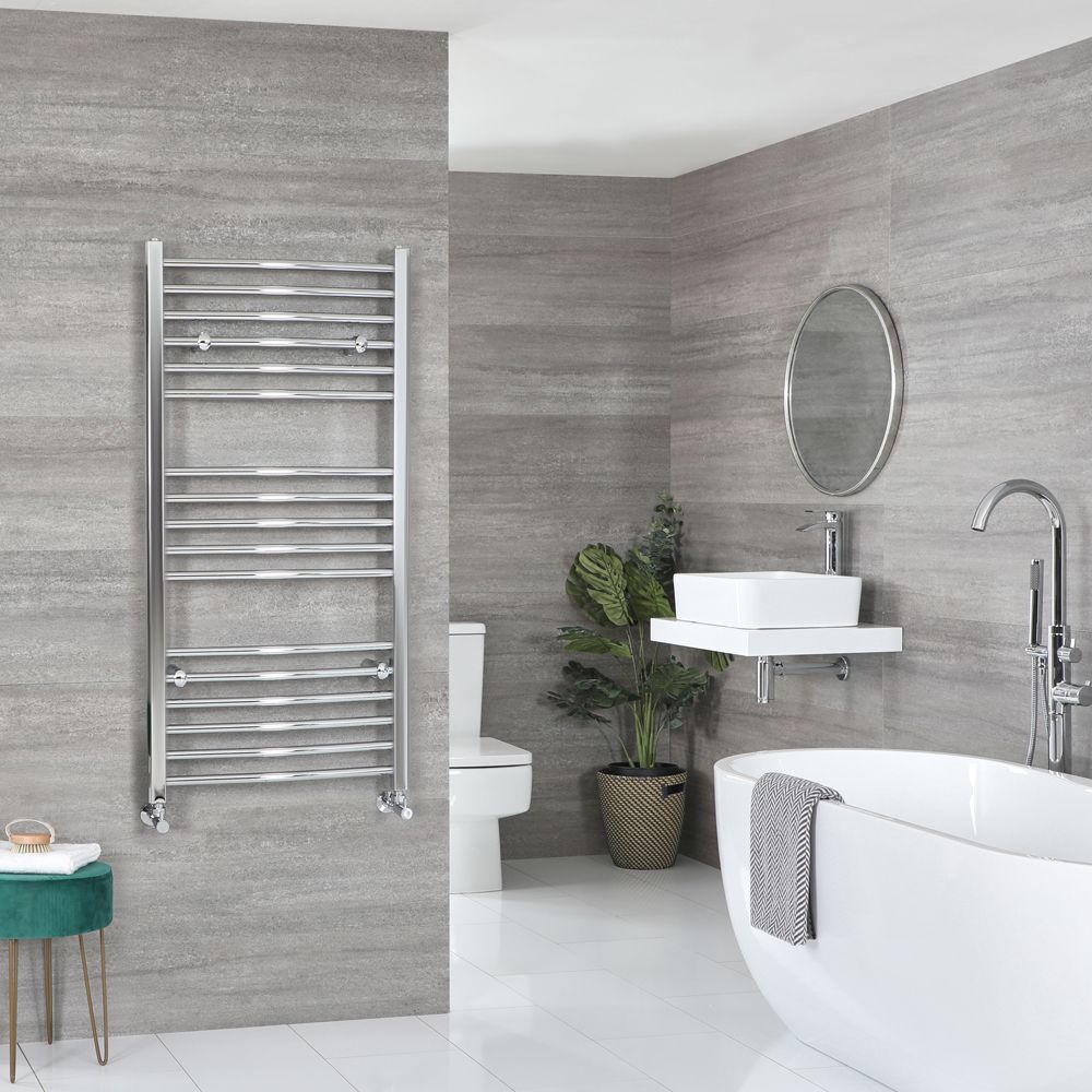 Milano Kent Chrome Curved Heated Towel Rail 1200mm x 600mm