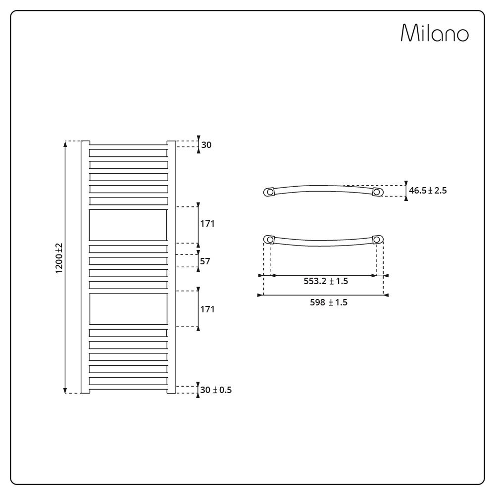 Milano Kent Chrome Curved Heated Towel Rail 1200mm x 600mm