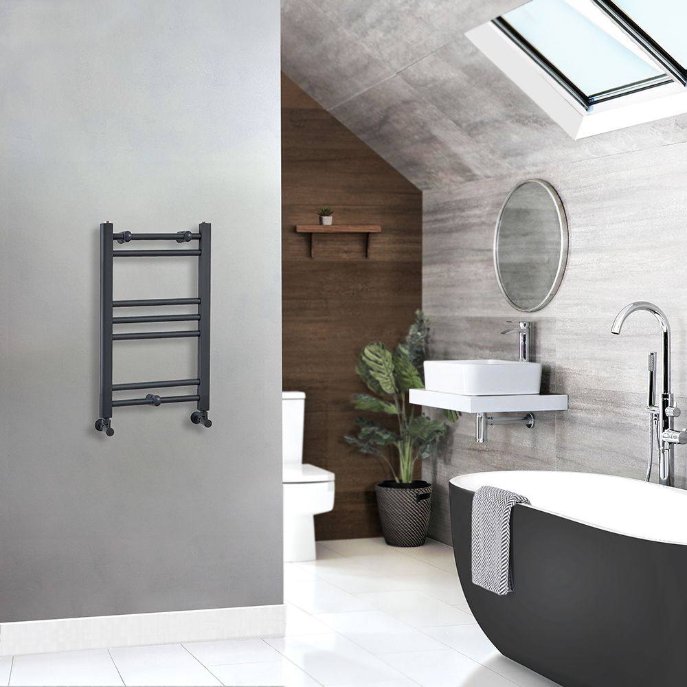 Milano Artle Anthracite Straight Heated Towel Rail 600mm x 400mm