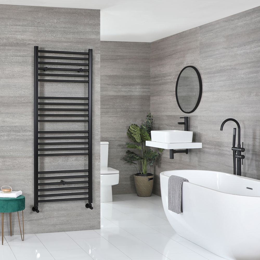 Milano Nero Matt Black Straight Heated Towel Rail 1600mm x 500mm