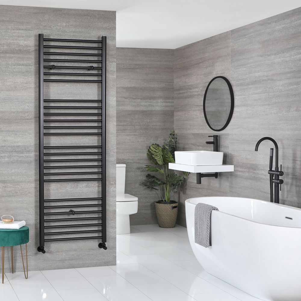 Milano Nero Matt Black Straight Heated Towel Rail 1800mm x 600mm