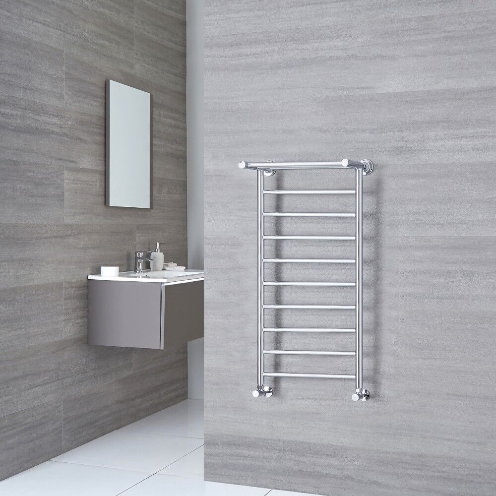 Milano Pendle Chrome Heated Towel Rail with Heated Shelf 994mm x 532mm