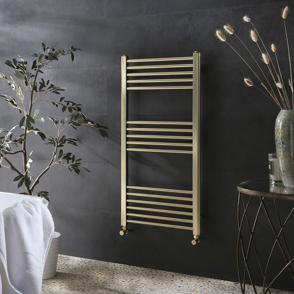 Milano Esk Brushed Brass Flat Heated Towel Rail 1000mm x 500mm