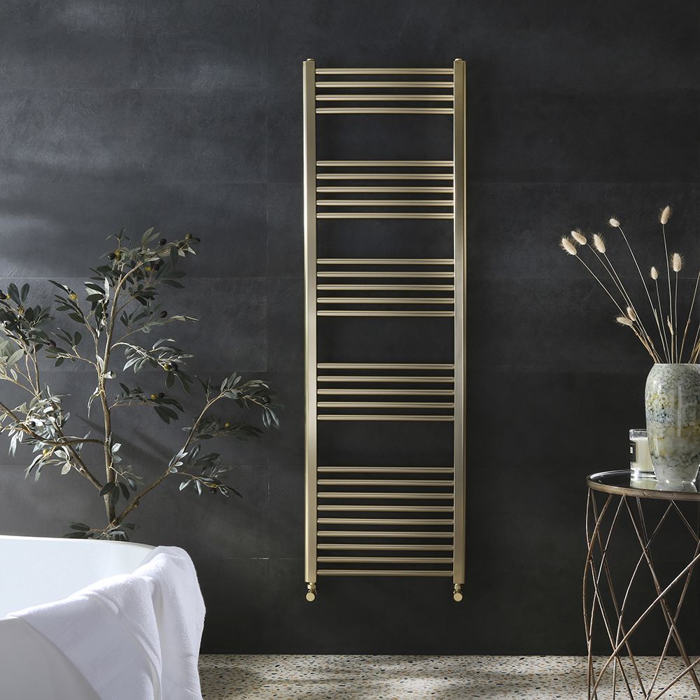 Milano Esk Brushed Brass Flat Heated Towel Rail 1600mm x 500mm