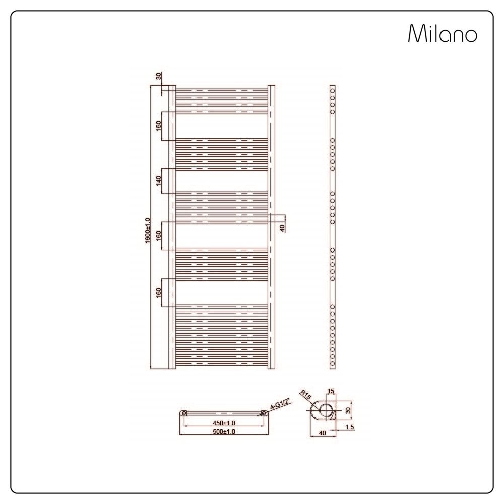 Milano Esk Brushed Brass Flat Heated Towel Rail 1600mm x 500mm