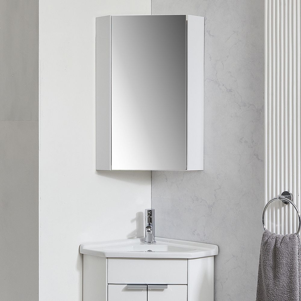 Milano Lurus White Modern Bathroom Mirrored Corner Cabinet 650mm x 459mm