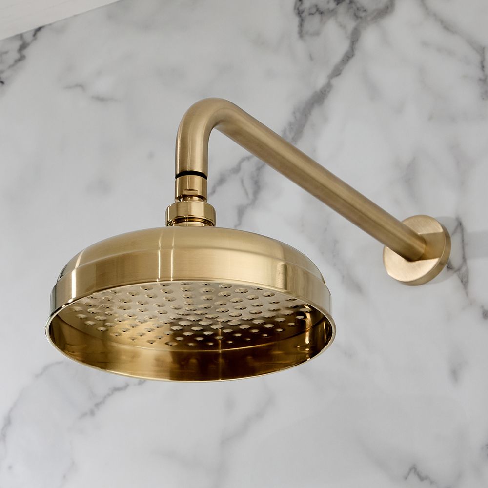 Milano Elizabeth Brushed Brass 205mm Traditional Apron Shower Head and Wall Arm