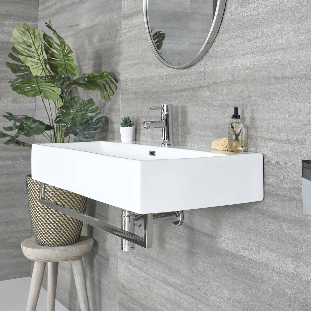 Wall hung basin with towel rail hotsell