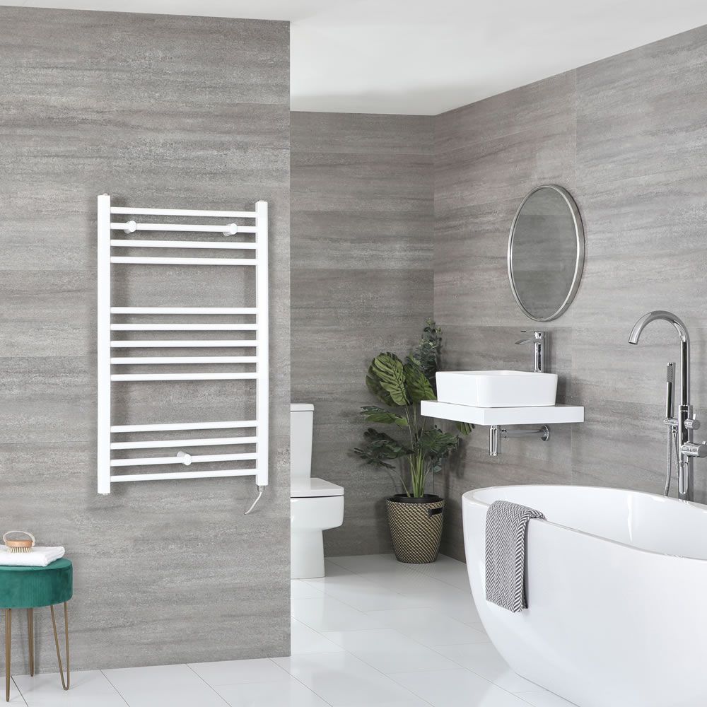 Milano Ive Electric White Straight Heated Towel Rail 1000mm x