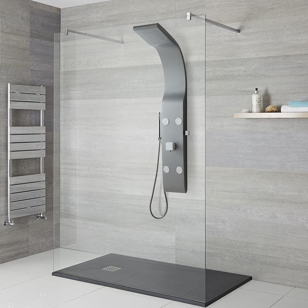 Milano Barton - Modern Shower Tower Panel with Shower Head, Hand Shower and  Body Jets - Anthracite