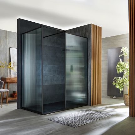 Milano Florence - Fluted Glass Black Framed Corner Walk-In Shower Enclosure with Slate Tray - Choice of Sizes