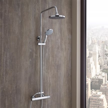 Milano Select - Chrome Thermostatic Mixer Shower with Shower Head, Hand Shower and Telescopic Riser Rail (2 Outlet)
