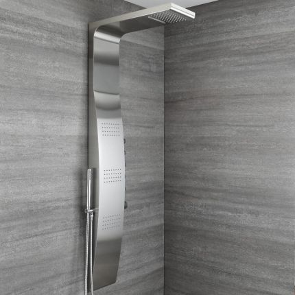 Milano Select - Modern Exposed Thermostatic Shower Tower Panel with Large Shower Head, Hand Shower and Body Jets - Chrome