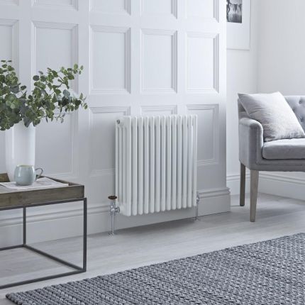 Milano Windsor - White Horizontal Traditional Four Column Radiator - 600mm x 605mm