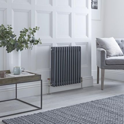 Milano Windsor - Anthracite Horizontal Traditional Triple Column Radiator - 600mm x 605mm