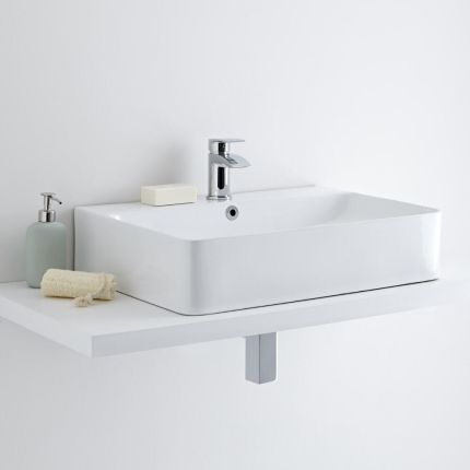 Milano Farington - White Modern Rectangular Countertop Basin with Mono Mixer Tap - 600mm x 420mm