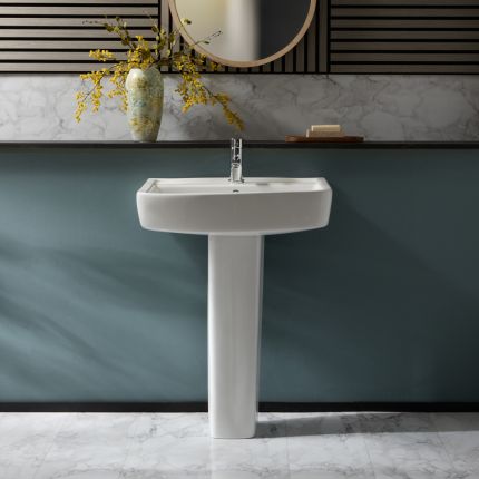 Milano Elswick - Modern 600mm Basin with Full Pedestal - (1 Tap-Hole)