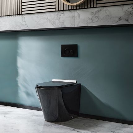 Milano Nero - Round Back to Wall Toilet with Soft Close Seat - Black