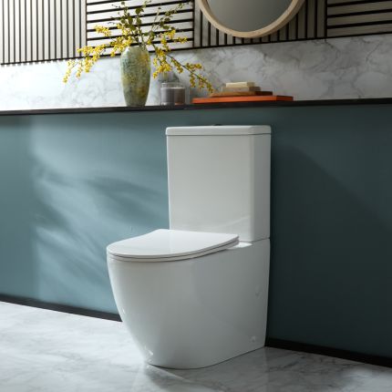 Milano Overton - Modern Close Coupled Toilet with Soft Close Seat and Black Flush Button