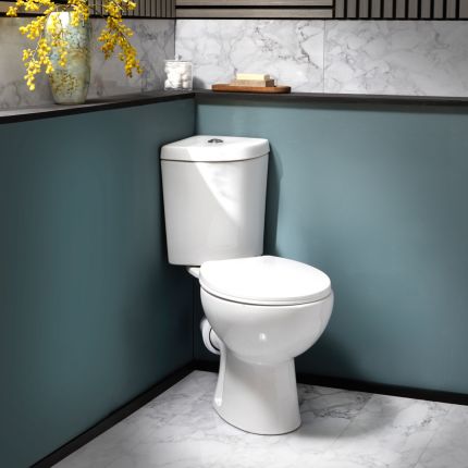 Milano Newby - Modern Corner Close Coupled Toilet with Soft Close Seat - Choice of Flush Button Finish