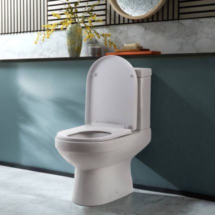 Milano Ballam - Modern S-Trap Close Coupled Toilet with Soft Close Seat - Choice of Flush Button Finish