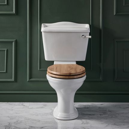 Milano Towneley - Traditional Close Coupled Toilet with Cistern and Wooden Seat - Choice of Flush Lever