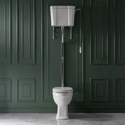 Milano Richmond - Traditional Comfort Height High Level Toilet with Cistern and White Seat - Choice of Finish