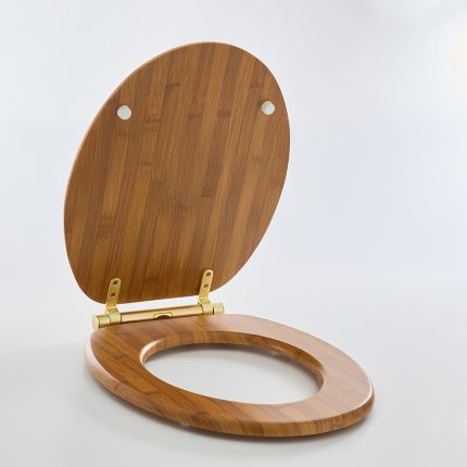 Milano Richmond - Traditional Oak Soft Close Toilet Seat with Brushed Brass Hinges