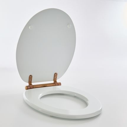 Milano Richmond - Traditional White Soft Close Toilet Seat with Brushed Copper Hinges
