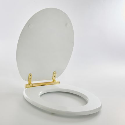 Milano Richmond - Traditional White Soft Close Toilet Seat with Brushed Brass Hinges