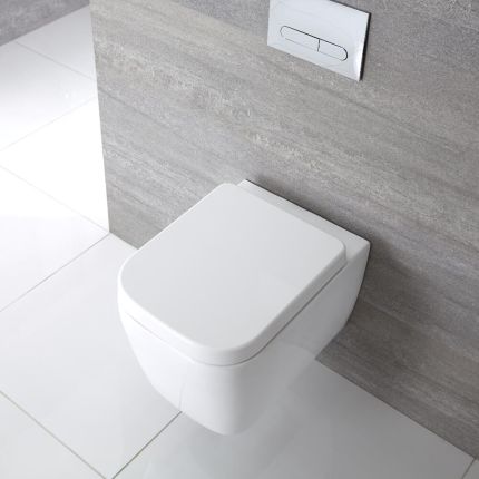 Milano Longton - White Modern Square Wall Hung Toilet with Soft Close Seat