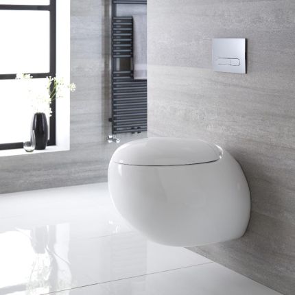 Milano Mellor - White Modern Round Wall Hung Toilet with Soft Close Seat