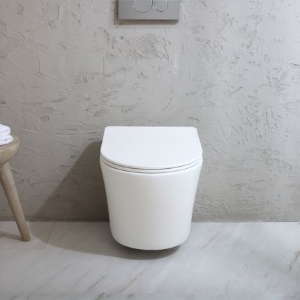 Milano Elements - Modern Round Wall Hung Toilet with Soft Close Seat - Choice of Finish