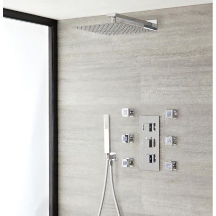 Milano Arvo - Chrome Thermostatic Shower with Diverter, Hand Shower, Shower Head and Body Jets (3 Outlet)