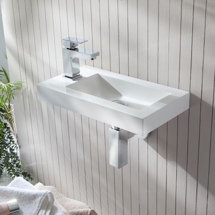 Milano Elswick - Modern Rectangular Wall Hung Cloakroom Basin - 440mm x 235mm (1 Tap-Hole)