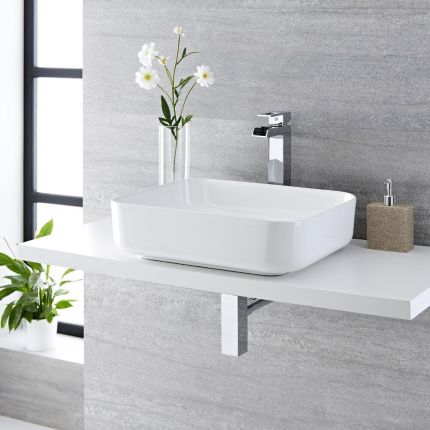 Milano Longton - White Modern Rectangular Countertop Basin - 500mm x 400mm (No Tap-Holes)