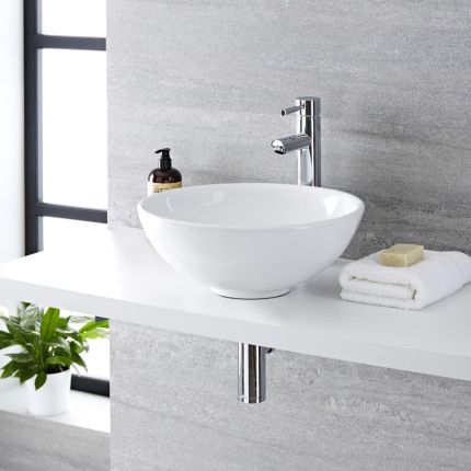 Milano Irwell - White Modern Round Countertop Basin - 400mm x 400mm (No Tap-Holes)